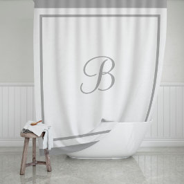 Eleganter Grauer Border Script Monogram Letter Duschvorhang