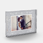 Eleganter grauer botanischer Rahmen | Hochzeit Fotoblock (Links)