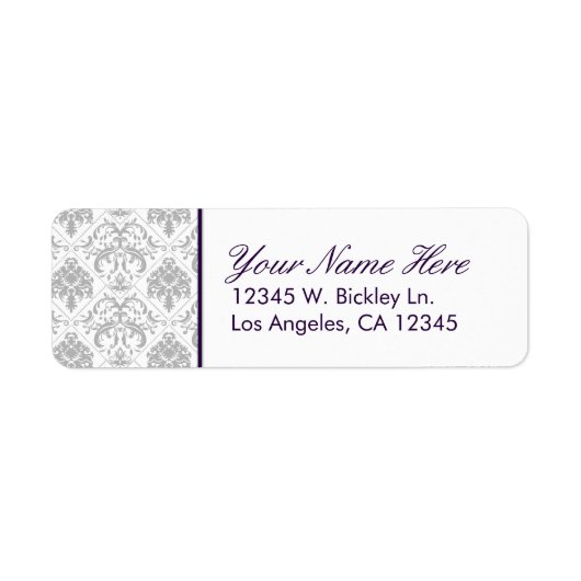 Eleganter grauer Damask mit Lila Text von Eggplant (Vorne)