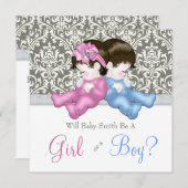 Eleganter Grauer Damaske-Geschlechtsdusche Einladung (Vorne/Hinten)