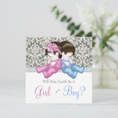 Eleganter Grauer Damaske-Geschlechtsdusche Einladung (Stehend Vorderseite)