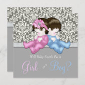 Eleganter Grauer Damaske-Geschlechtsdusche Einladung (Vorne/Hinten)