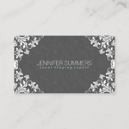 Eleganter, grauer Damaskus, weißer Vintager Rahmen Visitenkarte