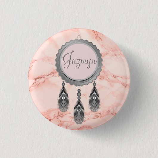 Eleganter Grauer Dreamcatcher auf rosafarbenem Mar Button (Vorderseite)