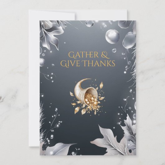 Eleganter grauer Erntedank mit Cornucopia & Silver Einladung (Vorderseite)