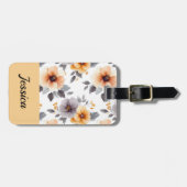 Eleganter, grauer, floraler Personalisierter Gepäc Gepäckanhänger (Vorderseite horizontal)
