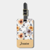 Eleganter, grauer, floraler Personalisierter Gepäc Gepäckanhänger (Vorderseite vertikal)