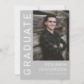 Eleganter Grauer Foto Abschluss Ankündigung (Vorderseite)