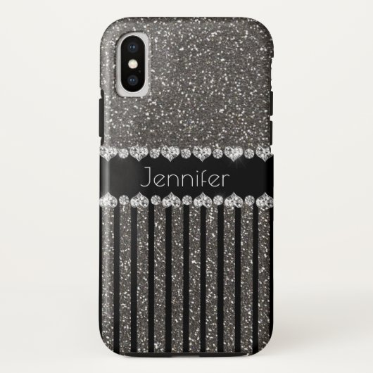 Eleganter grauer Glitzer personalisierter iPhone X Case-Mate iPhone Hülle (Rückseite)