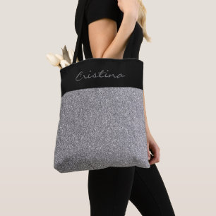 Eleganter Grauer Glitzer Pesonalized Einkaufen Tasche