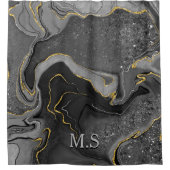 Eleganter grauer Marmor Imitat Gold Glitzer Duschvorhang (Vorderseite)