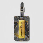 Eleganter grauer Marmor Imitat Gold Glitzer Gepäckanhänger (Vorderseite Vertikal)