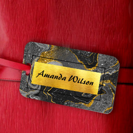 Eleganter grauer Marmor Imitat Gold Glitzer Gepäckanhänger