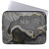 Eleganter grauer Marmor Imitat Gold Glitzer Laptopschutzhülle (Vorderseite)