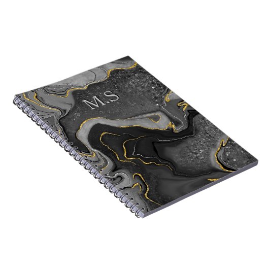 Eleganter grauer Marmor Imitat Gold Glitzer Notizblock (Rechte Seite)