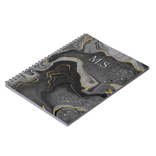 Eleganter grauer Marmor Imitat Gold Glitzer Notizblock (Linke Seite)