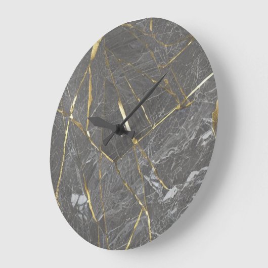 Eleganter grauer Marmor und goldene Lines Wall Uhr (Winkel)