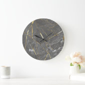 Eleganter grauer Marmor und goldene Lines Wall Uhr (Zuhause)