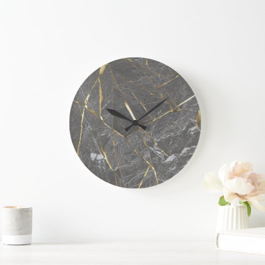 Eleganter grauer Marmor und goldene Lines Wall Uhr (Zuhause)
