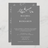 Eleganter grauer monochromer Botanischer Minimalwe Einladung (Vorne/Hinten)