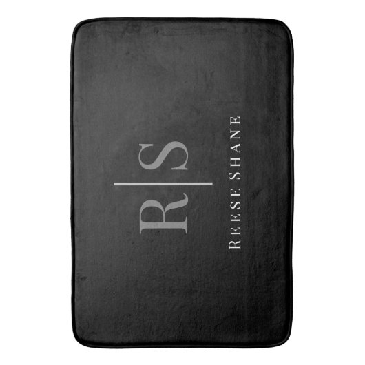 Eleganter grauer Monogramm und weißer Name, schwar Badematte (Vorderseite Vertikal)