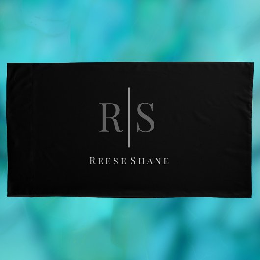 Eleganter grauer Monogramm und weißer Name, schwar Kissenbezug