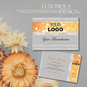 Eleganter grauer Orange Glitzer Logo Silver Border Visitenkarte