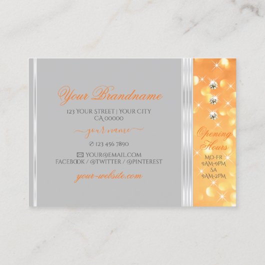 Eleganter grauer Orange Glitzer Silbergrenzendiama Visitenkarte (Rückseite)