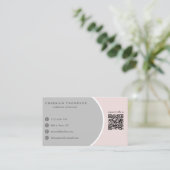 Eleganter Grauer Rosa QR-Code Verbinden Sie mit un Visitenkarte (Stehend Vorderseite)