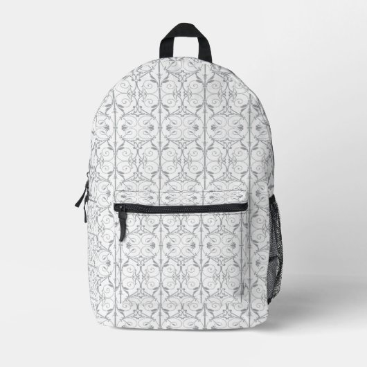 Eleganter grauer Rucksack mit Scroll-Muster (Vorderseite)