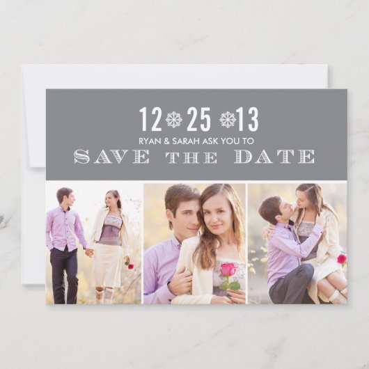 Eleganter grauer Schneeflocken Retten Sie die Date Save The Date (Vorderseite)