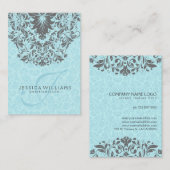 Eleganter grauer Schnürtraum Blue Damaskus Hinterg Visitenkarte (Vorne/Hinten)