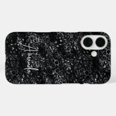 Eleganter grauer schwarzer Leopardenprint-Monogram Case-Mate iPhone Hülle (Rückseite (Horizontal))