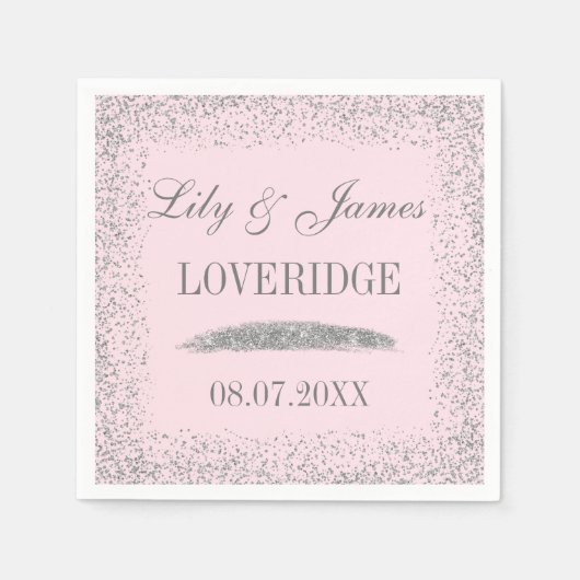 Eleganter grauer Silber Glitzer & Blush Pink Weddi Serviette (Vorderseite)