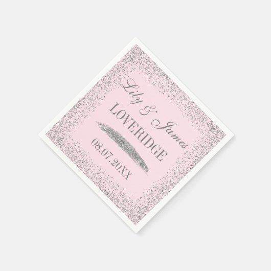 Eleganter grauer Silber Glitzer & Blush Pink Weddi Serviette (Ecke)