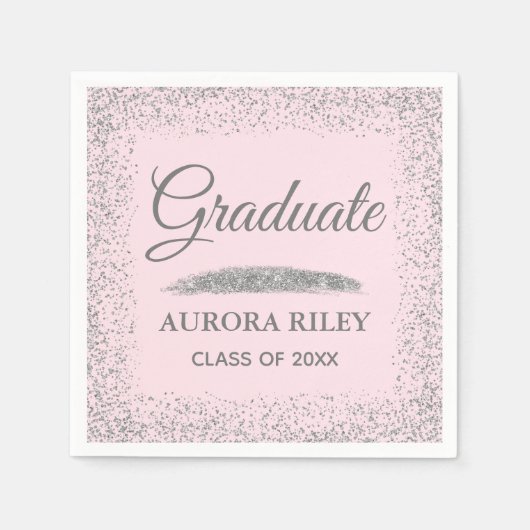 Eleganter grauer Silver Glitzer Rosa Abschluss Serviette (Vorderseite)