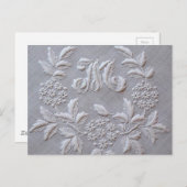 Eleganter grauer Stickereibuchstabe Floral Monogra Postkarte (Vorne/Hinten)
