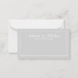 Eleganter Grauer und weißer Hochzeitsratgeber und  Hinweiskarte<br><div class="desc">Schöne Elegant Gray and White Wedding Advice and Wishings Card mit Ihren Informationen in weißem,  elegantem Schriftart mit weißem Rechteck. Klicken Sie auf die Schaltfläche Anpassen,  um das Design zu personalisieren.</div>