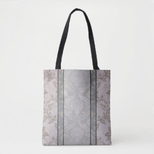 Eleganter grauer Vintager BlumenDamast Tasche