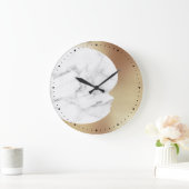 Eleganter Grauer weißer Marmor Gold Crescent Moon Große Wanduhr (Zuhause)
