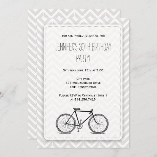 Eleganter grauer Zickzack Vintager Einladung (Vorne/Hinten)