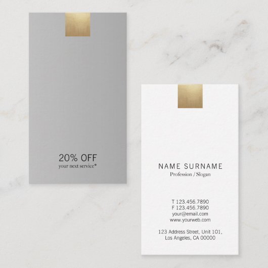 Eleganter Graugradient Gold Discount Vertikal Visitenkarte (Vorne/Hinten)