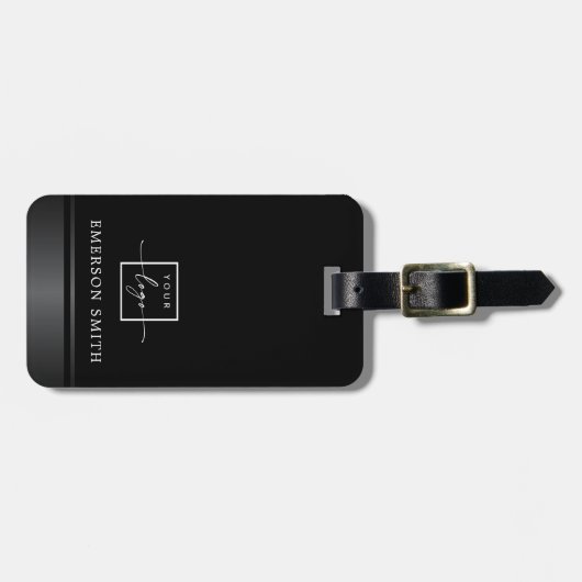 Eleganter Graugrau-Rahmen hinzufügen Logo schwarz Gepäckanhänger (Vorderseite horizontal)