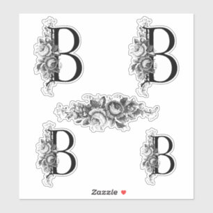 Eleganter gravierter Blumenmonogramm-Buchstabe B Aufkleber