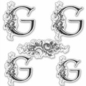 Eleganter, gravierter Floral Monogram Letter G Aufkleber (Vorderseite)