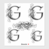 Eleganter, gravierter Floral Monogram Letter G Aufkleber (Blatt)