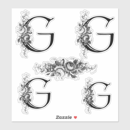 Eleganter, gravierter Floral Monogram Letter G Aufkleber (Blatt)
