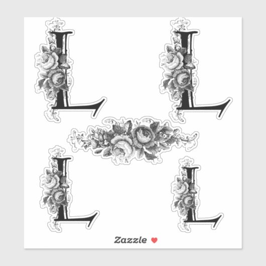 Eleganter, gravierter Floral Monogram Letter L Aufkleber (Blatt)
