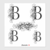 Eleganter, gravierter Floral Monogramm Letter B Aufkleber (Blatt)