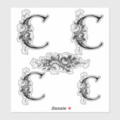 Eleganter, gravierter Floral Monogramm Letter C Aufkleber (Blatt)